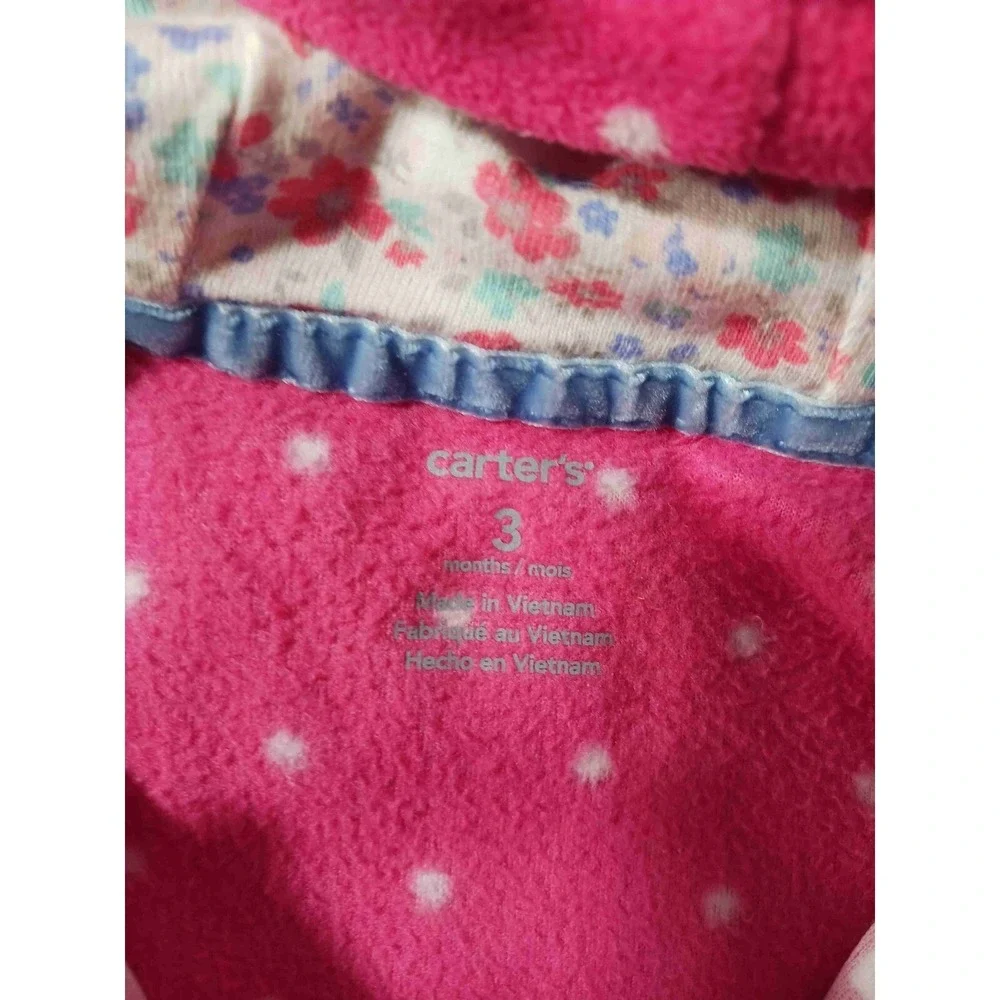Carter's 3M Pink Polka Dot Hooded Romper Fleece‎ One Piece 